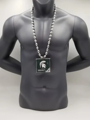 Michigan State Spartans Magnet Medallion On Silver Bead