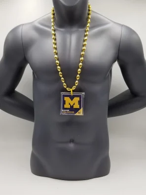 Michigan Wolverines Magnet Medallion On Gold Bead